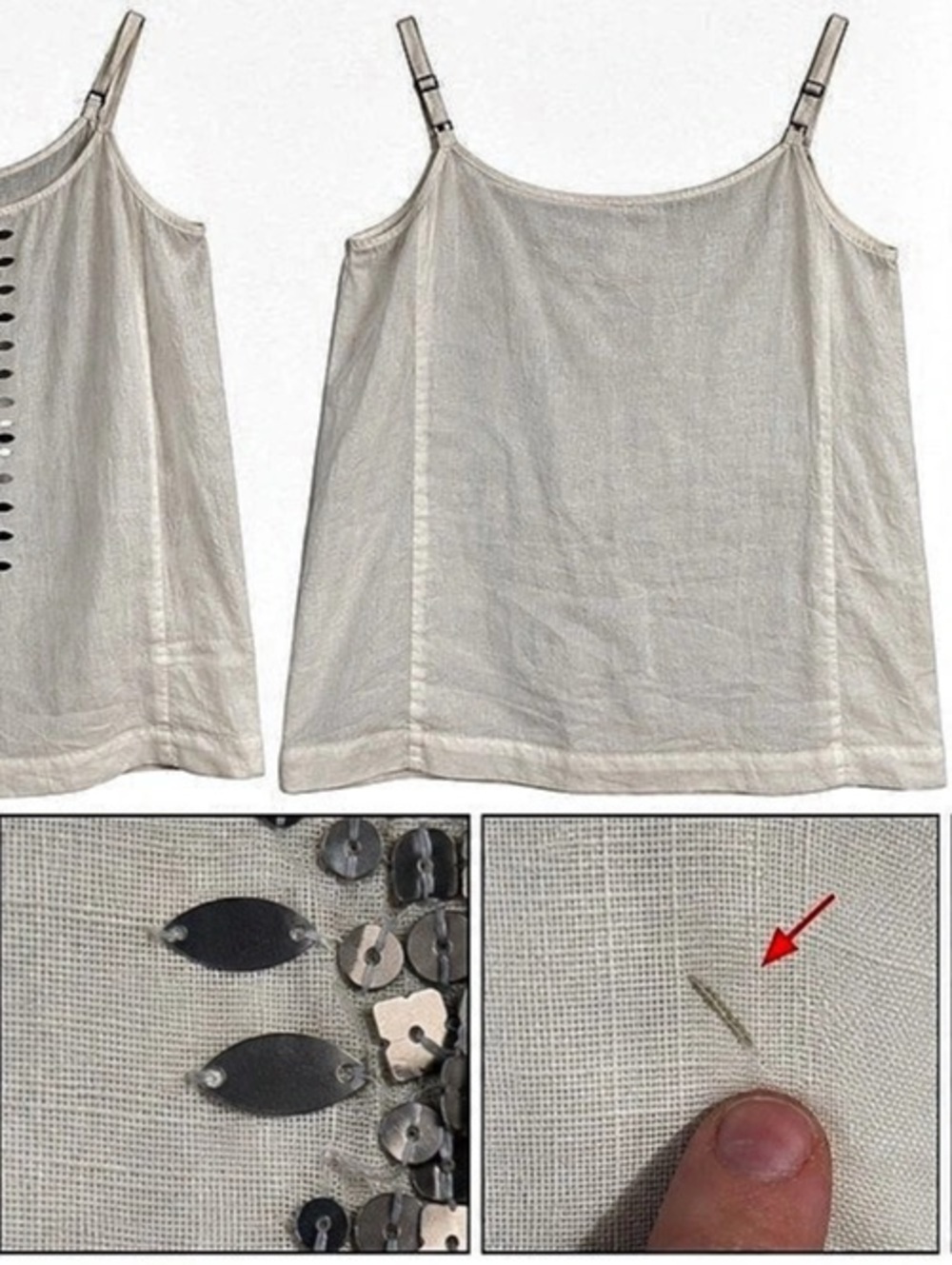 Eileen Fisher Organic Linen Sequin Embellished Camisole Tank Top Linen Sequin